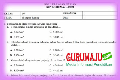   Silahkan gunakan Soal Penilaian Harian  Soal UH / PH MTK Kelas 6 Bangun Ruang Campuran Kurikulum 2013 Revisi 2018