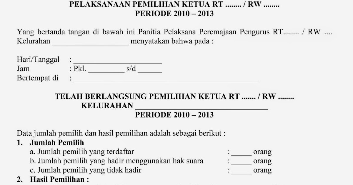 Contoh Surat Berita Acara Hasil Pemilihan Ketua Rt Contoh Surat