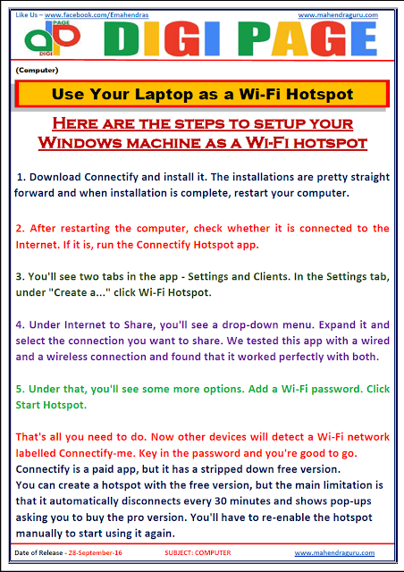   DP |  Laptop as a Wi-Fi Hotspot |28- Sep -16