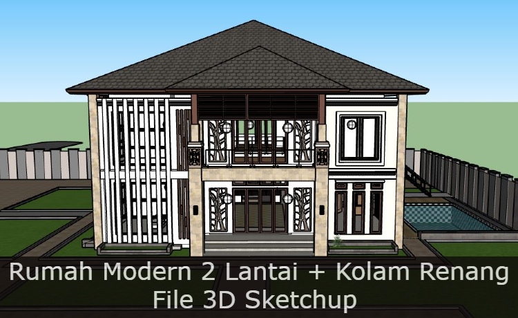 Download 3D Rumah Modern 2 Lantai + Kolam Renang