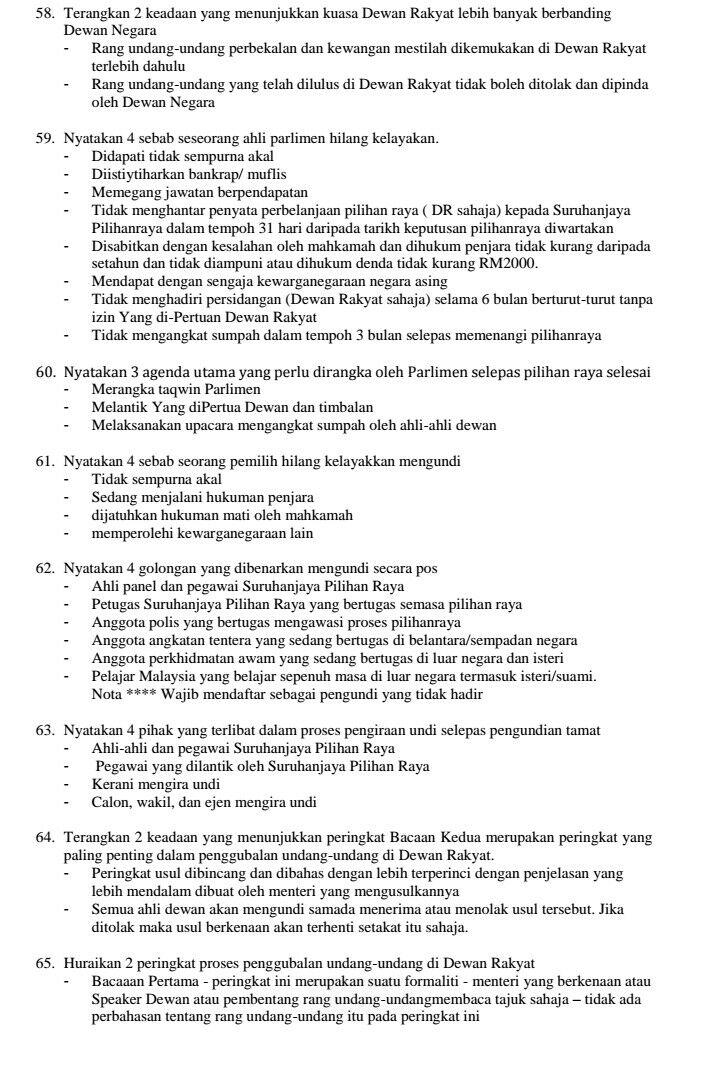 Checklist soalan dan jawapan pengajian am: Soalan Beserta 