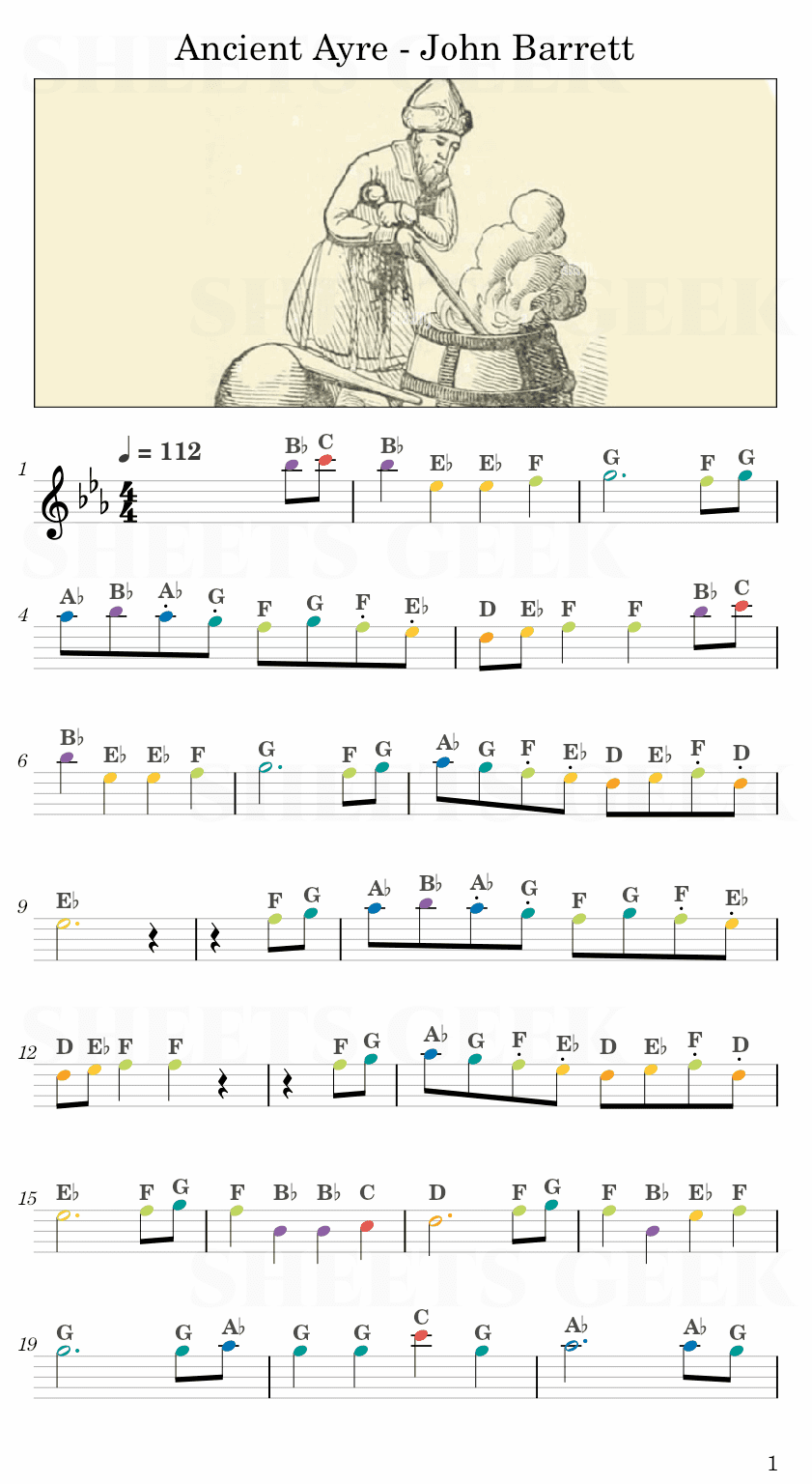 Ancient Ayre - John Barrett Easy Sheet Music Free for piano, keyboard, flute, violin, sax, cello page 1