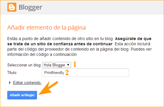 PrintFriendly - Añadir gadget a Blogger