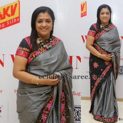 Poornima Bhagyaraj Embroidery Saree