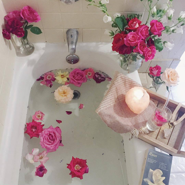 flowers bath tub pamper routine pink 