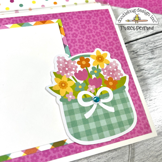 Easter & spring scrapbook album page with a basket of pretty flowers