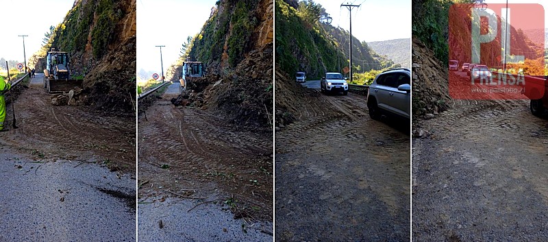 Vialidad despeja ruta en Maicolpue tras deslizamiento de tierra