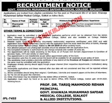 Jobs in Govt Khawaja Muhammad Medical College Sialkot