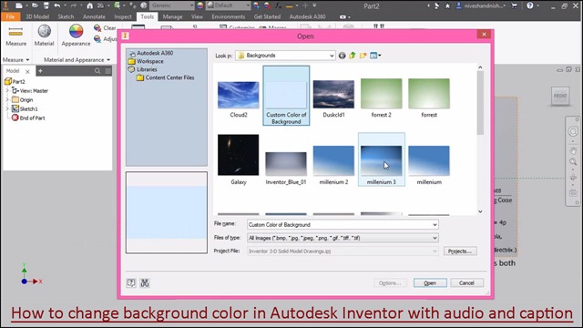 How to change background color in Autodesk Inventor with audio and caption