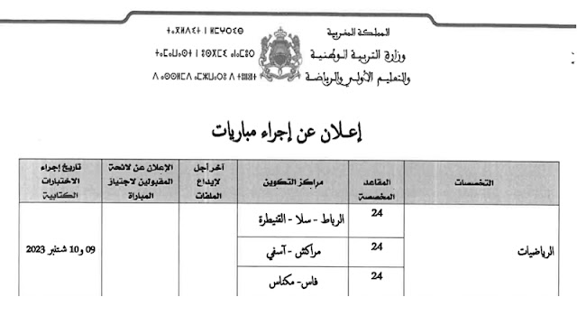 مباريات التبريز للتعليم الثانوي التأهيلي- دورة شتنبر 2023 (324 منصب)