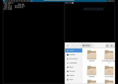 DWM Window Manager Screen with 3 panels