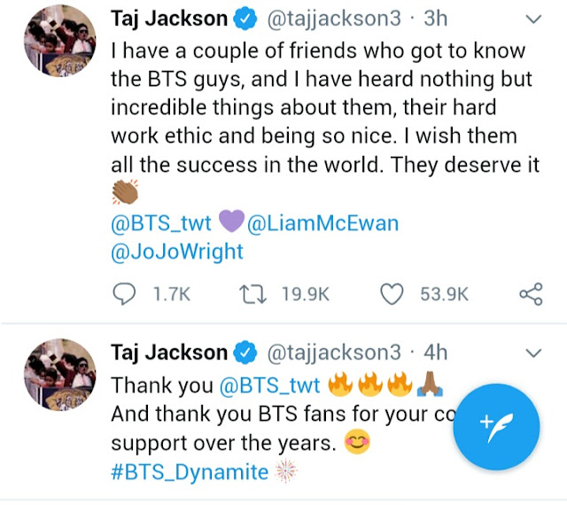 Michael Jackson's nephew tweet's capture: I have a couple of friends who got to know the BTS guys, and I have heard nothing but incredible things about them, their hard work ethic and being so nice. I wish them all the success in the world. They deserve it
