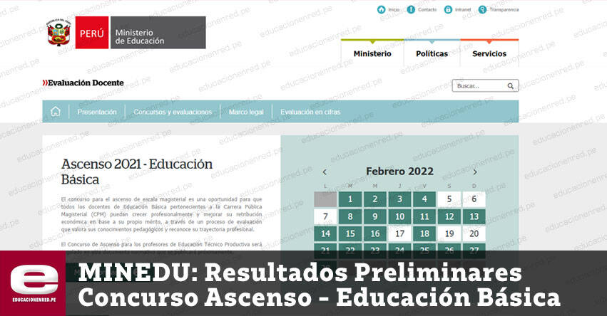 MINEDU: Resultados Preliminares Concurso Ascenso - Educación Básica (8 Febrero 2022) www.minedu.gob.pe