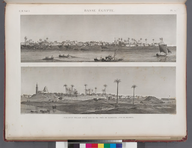 الصورة 1 منظر لقرية على النيل قرب دمياط والصورة 2 منظر لبلبيس