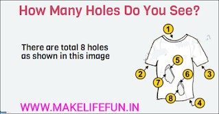 How many holes do you see? (इस चित्र में जो टी शर्ट है उसमें आप को कितने छेद दिख रहे हैं?)