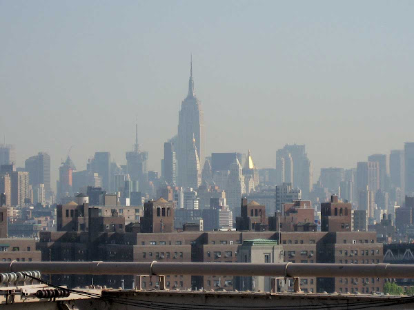 Midtown from Brooklyn Bridge - Past the water towers of Knickerbocker Village.