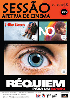 Cartaz contendo os 3 filmes do mês de outubro, Brilho Eterno de uma Mente sem Lembranças, No e Réquiem para Um Sonho
