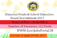 HP School Education Board Recruitment for 113 Clerk Posts 2017