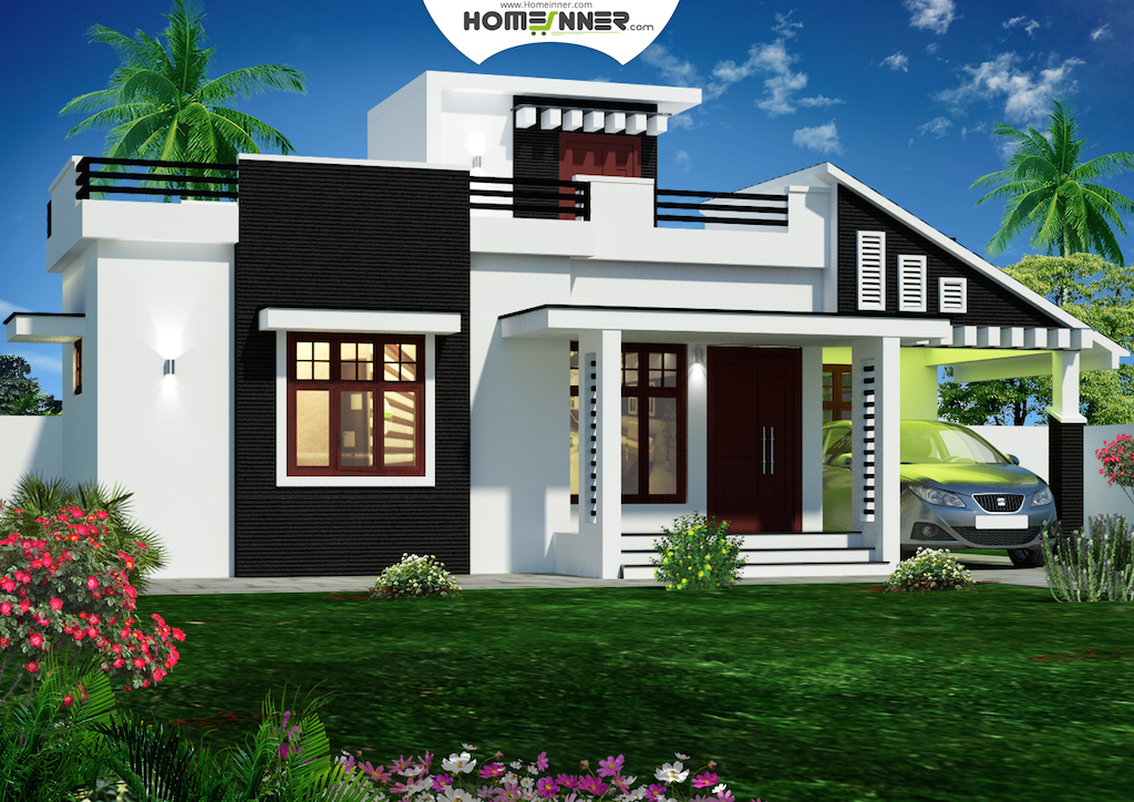 900 sq feet kerala house  plans  3D  front elevation 