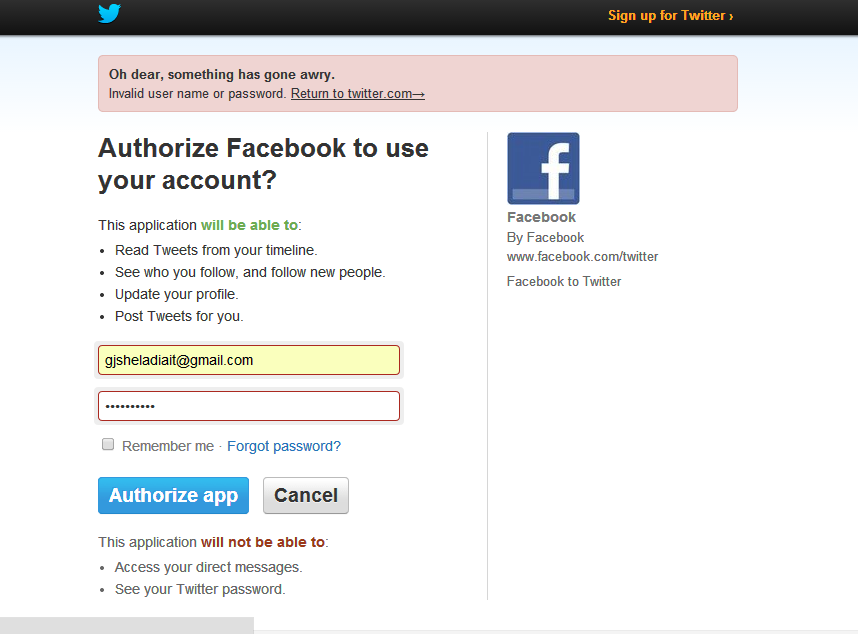 Accesp twitter app for auto sharing post on twitter