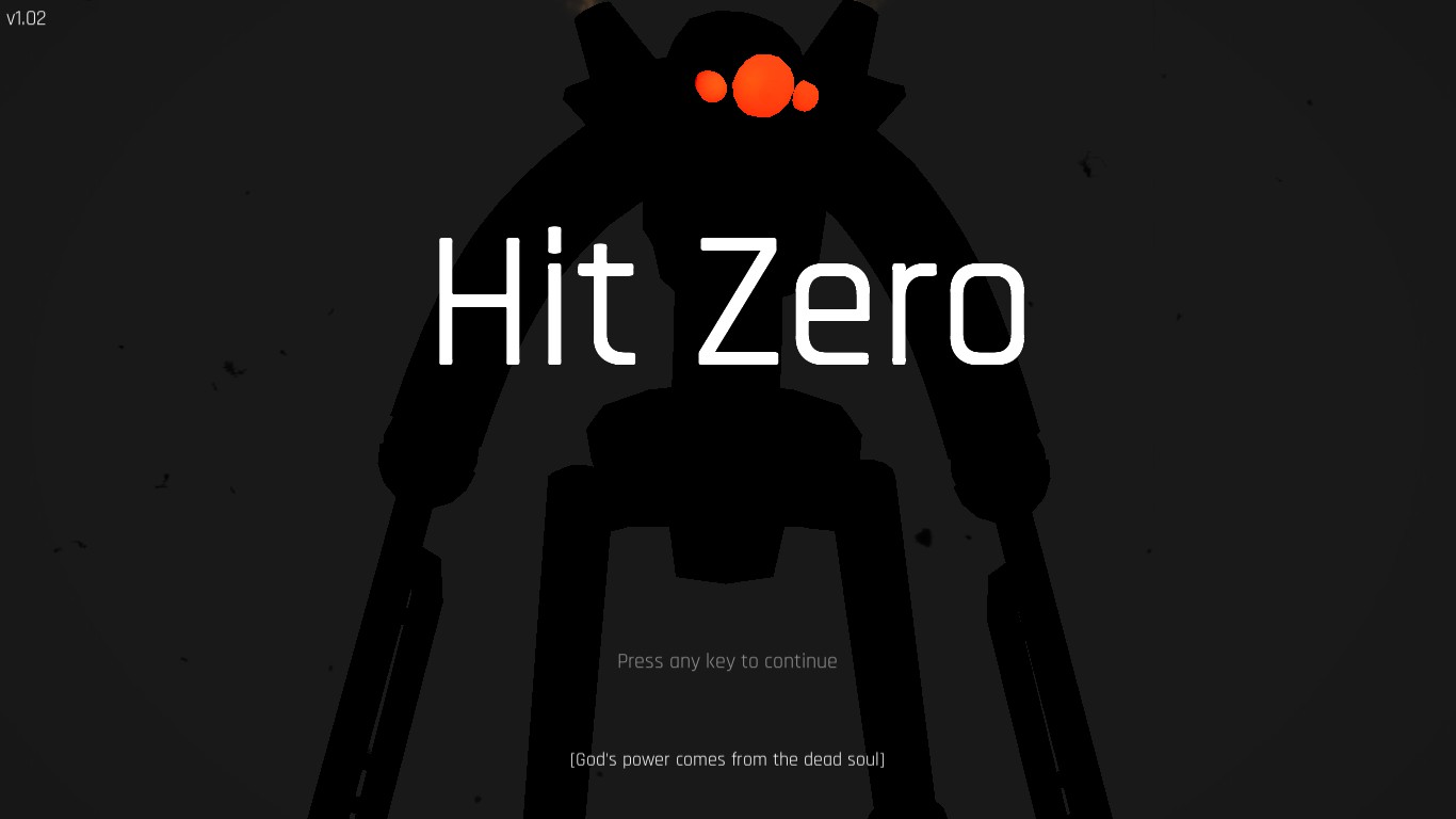 A large robot with 3 red eyes stands silhouetted against a grey background. The words Hit Zero appear in white in the middle of the picture and lower down the words "Gods power comes from the dead soul" appears in off white text