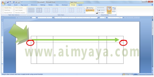  Gambar: Cara membuat / menambah baris tabel menggunakan draw table di microsoft word