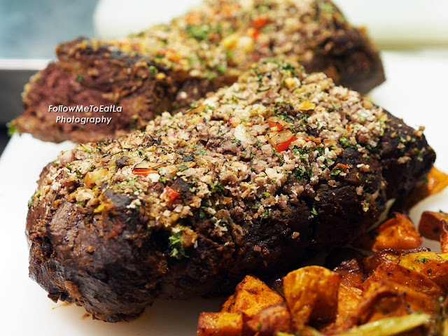  Baked Crusted Chestnut & Mustard Australian Striploin With Condiments