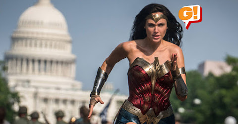 Gal Gadot as Wonder Woman running in Washington DC