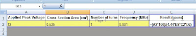 screen shot of an excel document with the formula needed to calculate Gauss