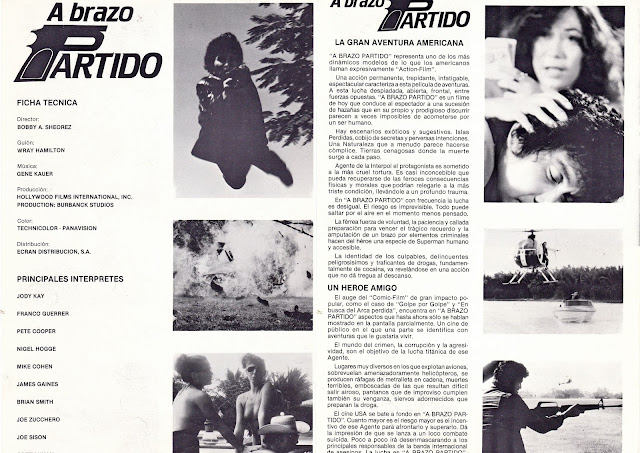 A BRAZO PARTIDO. Guía publicitaria, interior: 42 x 30 cms. España. A BRAZO PARTIDO. One Armed Executioner. 1981. Filipinas. Dirección: Bobby A. Suarez. Reparto: Franco Guerrero, Jody Kay, Mike Cohen, Nigel Hogge, Odette Khan, Joe Cunanan, Leopoldo Salcedo, Pete Cooper, Jim Gaines, Nesty Mercado, Joseph Zucchero, Danny Rojo.