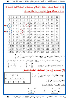 مذكرة رياضيات للصف الخامس الإبتدائى الفصل الدراسي الثانى 2024