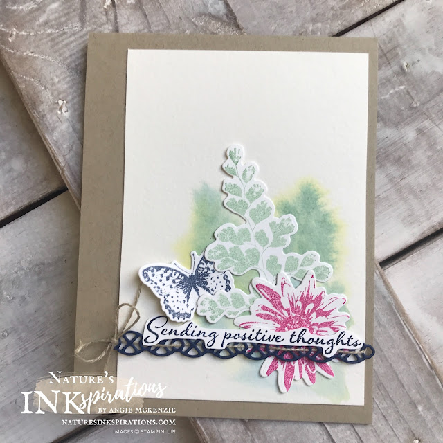 By Angie McKenzie for #GDP237 Color Challenge entry and #FMS431 Sketch Challenge entry; Click READ or VISIT to go to my blog for details! Featuring the Nature's Thoughts Dies and Positive Thoughts Stamp Set; #GDP237 #FMS431 #stampinup #handmadecards #naturesinkspirations #stationerybyangie #naturecards #anyoccasioncards #friendshipcards #cardchallenges #makingotherssmileonecreationatatime #positivethoughtsstampset #naturesthoughtsdies #watercoloringwithstamps #linenthread #cardtechniques