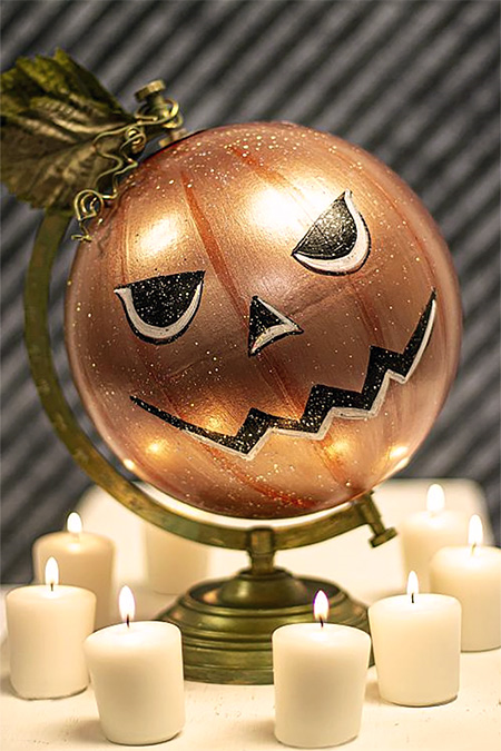 Upcycled Globe HalloweenPumpkin