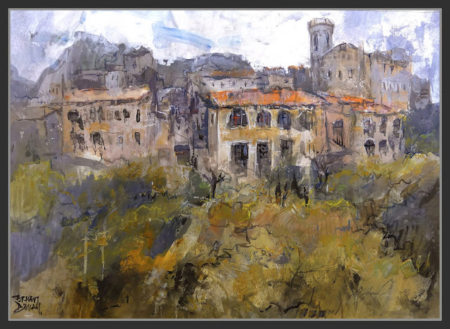 RUPIT-PINTURA-PANORAMICA-CASES-ARBRES-COLLSACABRA-OSONA-POBLES-PINTOR-ERNEST DESCALS