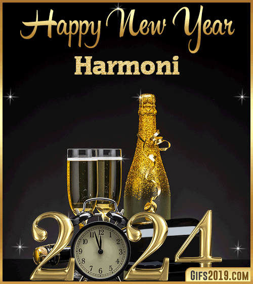Champagne Bottles Glasses New Year 2024 gif for Harmoni