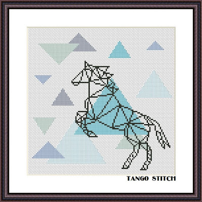 Geometric horse cross stitch pattern Cute animals embroidery - Tango Stitch