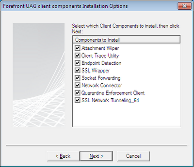 Forefront UAG 2010 client components installation options