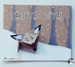 Tarjeta para regalar con zorro de papel origami (Nica Bernita)