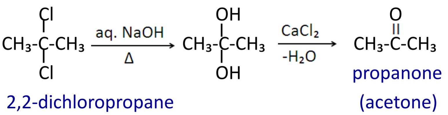 Ketone by Hydrolysis of geminal dihalide