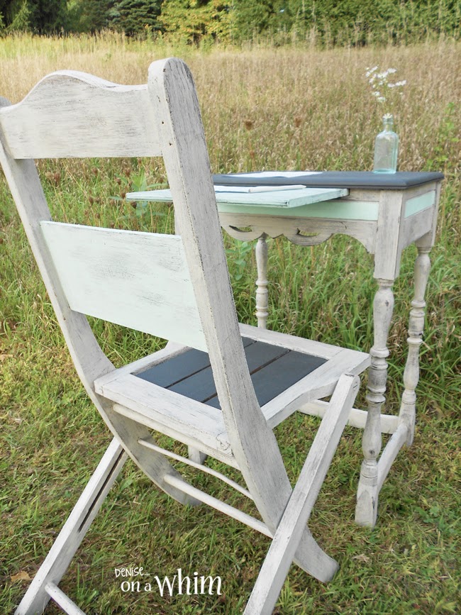 Romantic Antique Writing Table Makeover and Chair from Denise on a Whim. So Pretty!