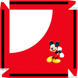 Mickey in Yellow, Zigzag and Red Background: Free Printable Boxes.