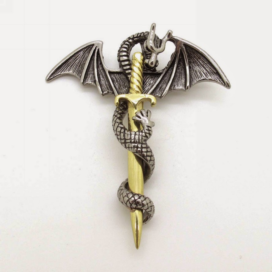 gold necklaces dragon and sword