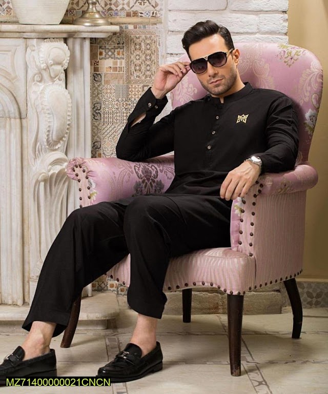 2 Pcs Men's Stitched Wash And Wear Plain Suit