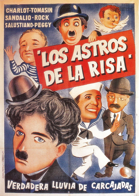 LOS ASTROS DE LA RISA. Cartel: 70 x 100 cms. España, Imprenta: Lit. Fernández, Madrid. LOS ASTROS DE LA RISA. 1930. Dirección: varios. Reparto: Charles Chaplin, Larry Semon, Jimmy Aubrey, Charles Prince Rigadin. Filme antología-compilación de varios cortos de cómicos famosos del cine mudo.