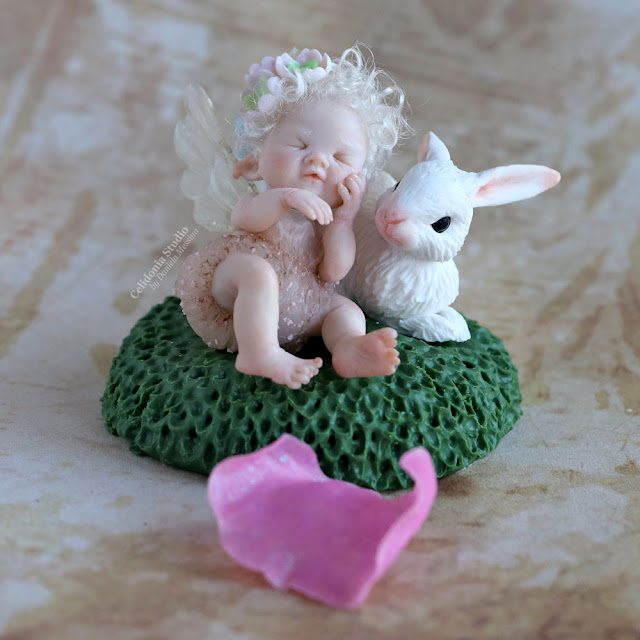 Fairy and Bunny sculpted from polymer clay