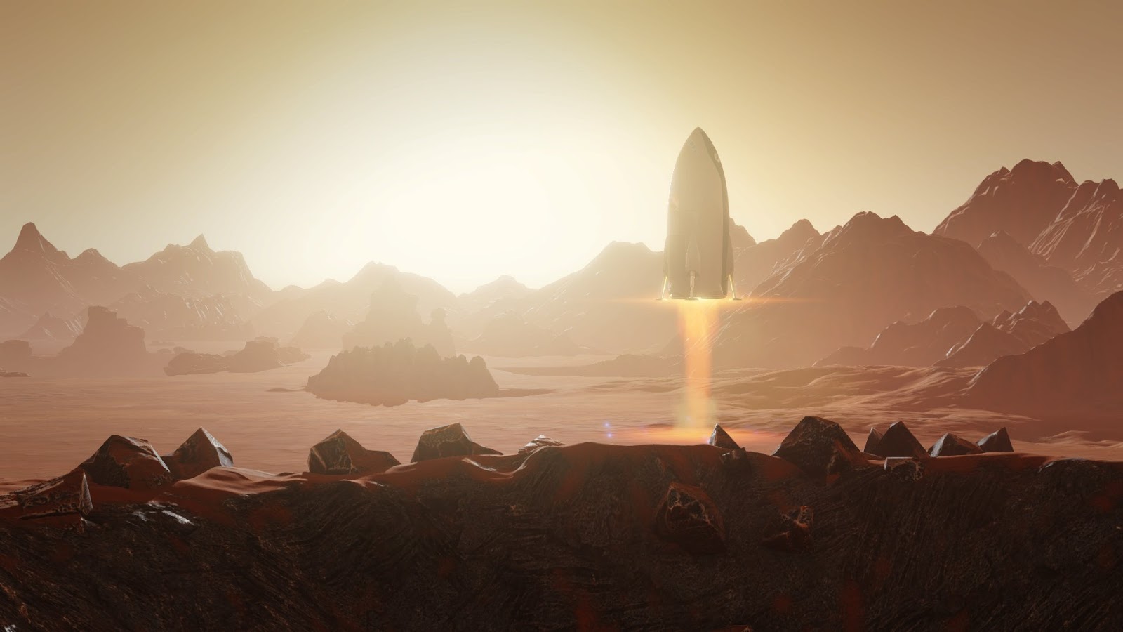 Spaceship landing on Mars from Surviving Mars game