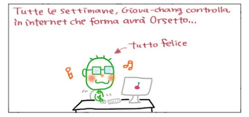 Tutte le settimane, Giova-chang controlla in internet che forma avra` Orsetto… <-tutto felice