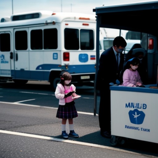 Children receiving measles vaccine at a mobile vaccination center in Scotland.