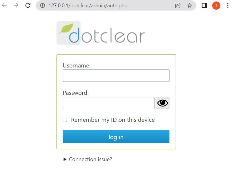sample dotclear website user login page