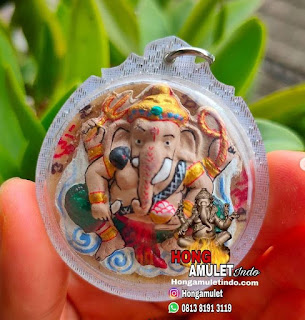 Thai Amulet Pra Pikanet (Ganesha) dari kulit genderang blessing LP Somchai Wat Nong Khin